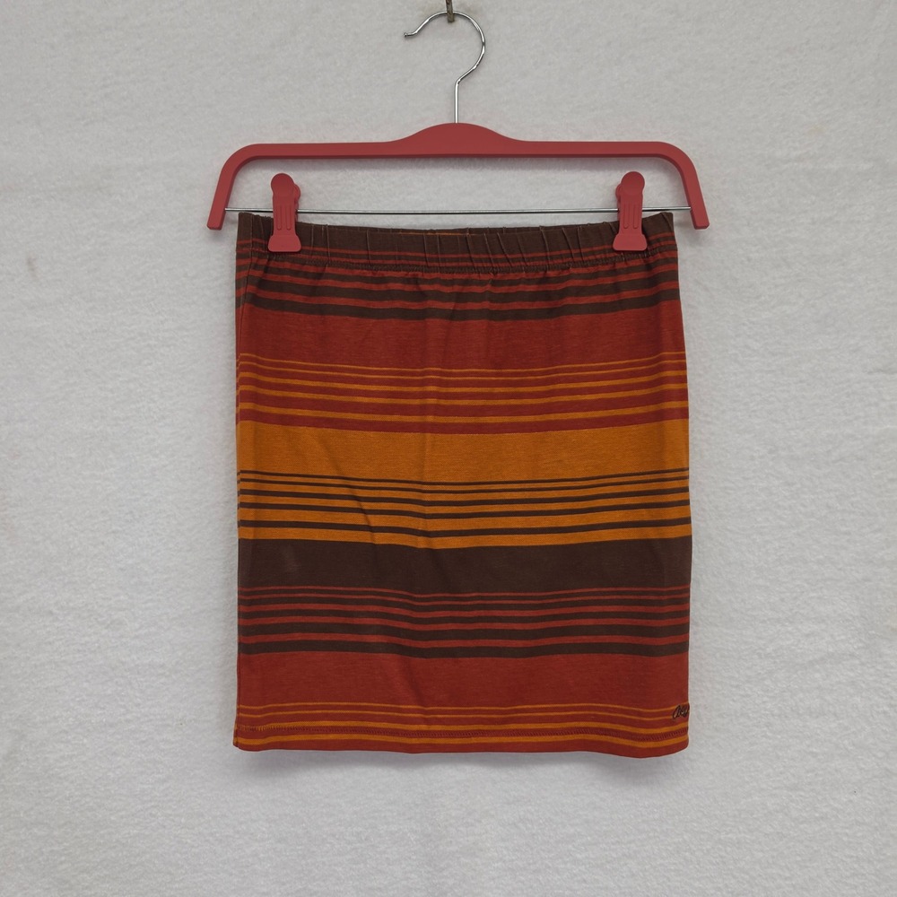 Obey Womens Striped Mini Skirt Rust Orange Brown Stretch Cotton Small